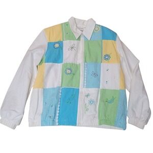 Alfred Dunner Spring Jacket Womens 8P Zip Patchwork, colorblock cottagecore‎